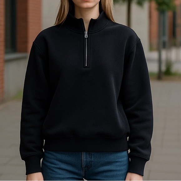 Mod Ref Tops - Mod Ref 1/4 zip Pullover Sweatshirt Black Womens Xsmall